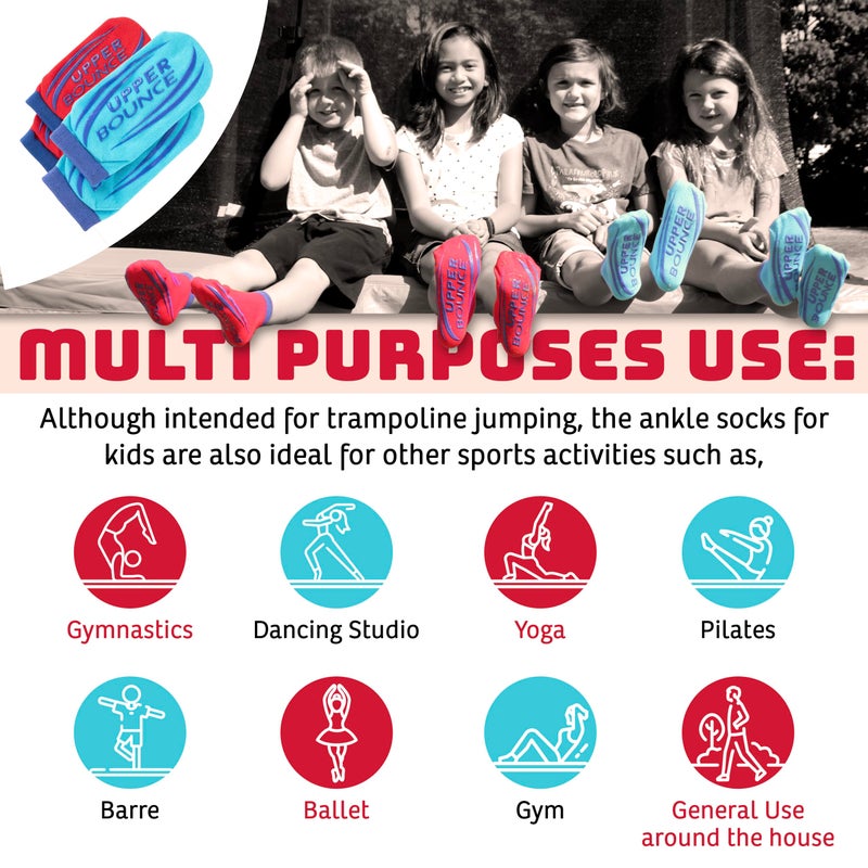 Upper Bounce Non-Slip Trampoline Ankle Socks - Twin Pack Red/Blue Trampoline Jumping Socks â€“ For Kids Aged 11 to 14 Years â€“ Trampoline Accessories for Kids - Image 5
